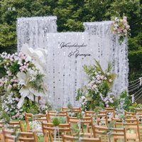 LANJO Rideau de fond de scène de mariage de luxe blanc ROMANTIC en cristal et perles, cercle de 3m/4m, pour événements et photomaton