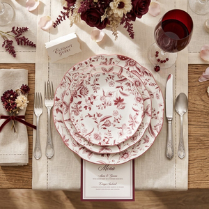 Juego de <span class=keywords><strong>Vajilla</strong></span> de Cerámica con Diseño Floral Inglés Personalizado, Platos de Porcelana con Decoración Festoneada Vintage, Aptos para Lavavajillas, <span class=keywords><strong>Vajilla</strong></span> para Bodas - Product Image 5
