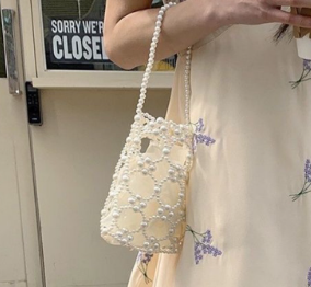 Bolso de mano artesanal de perlas, estilo retro, tejido con perlas huecas, para mujer. - Product Image 3