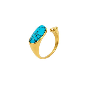 Anillos de Acero Inoxidable 316L con Piedra Turquesa al por Mayor, Anillo Ajustable de Acero de Titanio con Baño de Oro PVD de 18K para Mujer - Product Image 1