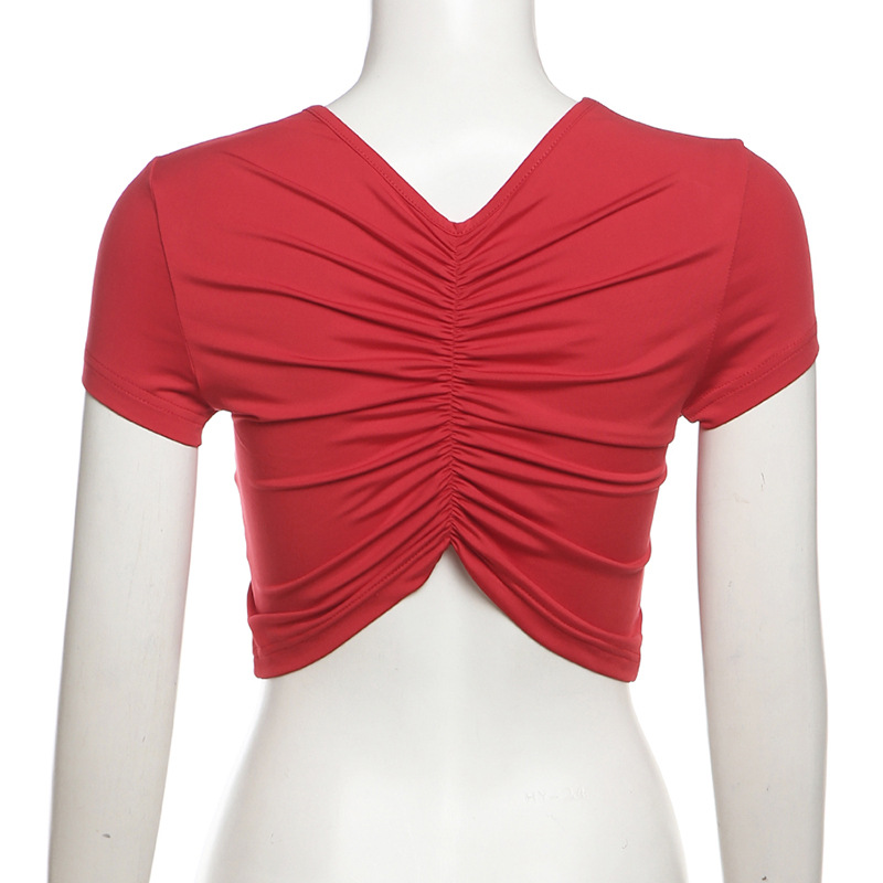[YOUKSHIMWON] Red Semi Crop T-shirt ★人気★ Shop Our K24l43734 Streetwear Spring Summer Crew Neck T-shirt