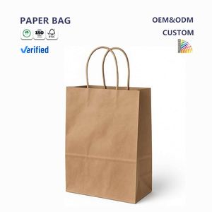 Bolsa de Papel Kraft Impresa con Flexografía Personalizada, Resistente a la Grasa, Reciclable, Ecológica, Estilo Clásico con Asa para Ropa y Regalos - Product Image 1