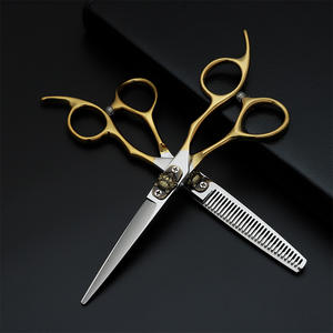 กรรไกรตัดผมมืออาชีพสแตนเลสสตีลใบมีดคมด้ามยาวครึ่งสีทองสำหรับใช้ในร้านเสริมสวย 210 กรัม - Product Image 4