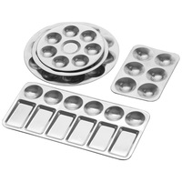 Palette de peinture rectangulaire en aluminium et ronde à 10 trous pour peinture à l'eau, palette métallique peinte à la main, en stock