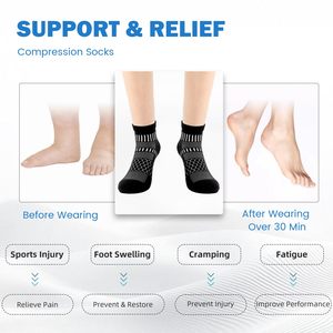 Fuli thoáng khí Terry khăn mắt cá chân hỗ trợ bảo vệ nén vớ dệt kim chạy mắt cá chân màu đen vớ cho nam giới - Product Image 5