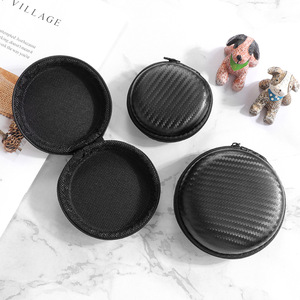 Bolsa de almacenamiento para auriculares EVA, funda con cremallera con textura de fibra de carbono negra para dispositivos digitales, accesorios 3C - Product Image 1