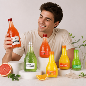 Embossed Texture Clear Glass Juice <strong>Bottle</strong> Empty Glass Beverage <strong>Bottle</strong> with Metal Screw Cap for Fruit Juice <strong>Sparkling</strong> Water - Product Image 5