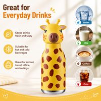 Botella de Agua Portátil de Acero Inoxidable Aislada, Linda y a Prueba de Fugas con Pajita Desmontable y Divertida Cabeza de Animal para Niños en la Escuela