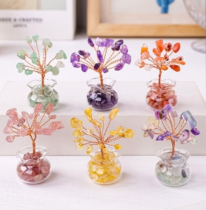 Árbol de la Fortuna de Cristal Natural, Adorno de Cristal Tejido a Mano para el Hogar o el Automóvil, Mini Árbol de Cristal con Piedras Preciosas en un Florero de Vidrio - Product Image 1