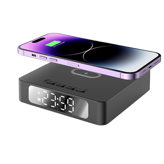LED Smart Digital Alarm Clock with Wireless Charger Thermometer Time for Bedroom Meeting Travel Homework