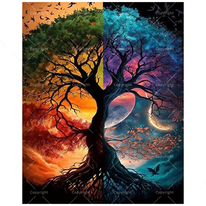 Kit Pittura con Numeri Fantasy Art per Adulti - Fai da Te, Tela Ecologica, Albero Giorno e Notte, 16x20 Pollici, Senza Cornice, Regali d'<span class=keywords><strong>Arte</strong></span> Surreale - Product Image 1