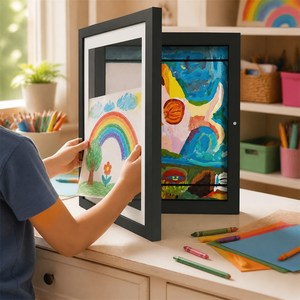 Marco <span class=keywords><strong>de</strong></span> Fotos Personalizado <span class=keywords><strong>de</strong></span> Madera Negra para Niños, Marco <span class=keywords><strong>de</strong></span> Exhibición Intercambiable con Vidrio Resistente a Roturas para Fotos Horizontales y Verticales - Product Image 2