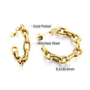 14k 18K Gold Plated Lightweight <b>Chunky</b> Open <b>Hoops</b> | Gold Jewelry C Stainless Steel <b>Hoop</b> Earrings for Women - Product Image 3