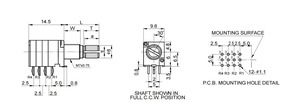 Potentiomètre rotatif stéréo <span class=keywords><strong>4</strong></span> gangs <span class=keywords><strong>de</strong></span> haute qualité, 9 mm, vertical, 12 broches, 10k, 50k, 100k Ohm, à film <span class=keywords><strong>de</strong></span> carbone et axe métallique, pour contrôle du volume - Product Image 2