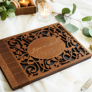 Libro commemorativo di nozze personalizzato formato A5 Album di foto di nozze Album di legno forniture per anniversario di matrimonio <span class=keywords><strong>regalo</strong></span> perfetto - Product Image 2