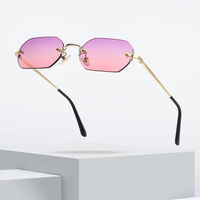 Lunettes de soleil sans monture, petite monture polygonale, nouvelles lunettes de soleil, monture en métal, protection UV400, lunettes de soleil unisexes, lunettes de soleil avec logo personnalisé