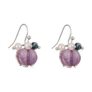 Retro Chinese Style Purple Glass Flower Drop Earrings With Pearl Accents For Women Fashion Jewelry - Product Image 5