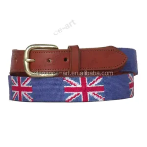 UK Flag Needlepoint genuine leather belts for men