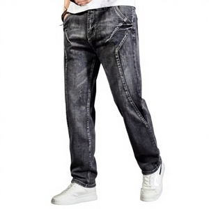 Pantalones Jogger de Mezclilla Lavada Gris para Hombre, Corte Holgado, Cintura Media, con Bolsillos, Largo Regular, Jeans para Todas las Temporadas, Estilo Urbano - Product Image 1