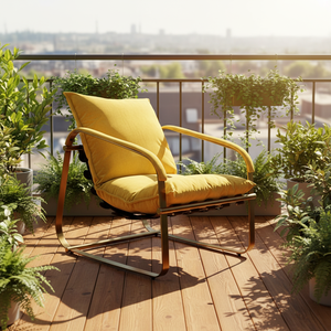 Fauteuil lounge en cuir style <span class=keywords><strong>selle</strong></span> <span class=keywords><strong>de</strong></span> <span class=keywords><strong>cheval</strong></span>, en acier doré, design Mid-Century Modern, <span class=keywords><strong>avec</strong></span> base métallique, pour salon domestique - Product Image 1