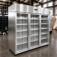 Vitrine congélateur verticale à trois portes vitrées, refroidissement par air, éclairage LED, 1500L, pour magasin de proximité