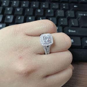 เครื่องประดับเงินแท้ 925 คิริน แหวนคู่ทรงกลมประดับเพชร CZ สีขาว สำหรับงานแต่งงานและหมั้น ชุดแหวนคู่สำหรับผู้หญิง - Product Image 4