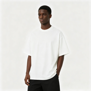 T-shirt streetwear oversize blanc 100% coton peigné, couleur unie, épaules tombantes, décontracté, manches courtes, 250G - Product Image 1