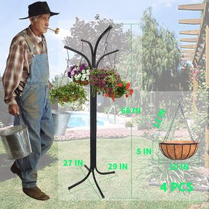 68 Inch Tall Metal <strong>Hanging</strong> Plant Pot <strong>Bracket</strong> with 4 Sets Metal <strong>Hanging</strong> <strong>Baskets</strong> <strong>for</strong> Patio, Garden, Yard - Product Image 3