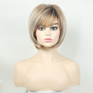 Aishili วิกผมบ๊อบสั้นผมบลอนด์หน้าม้าสีบลอนด์ผสมสีทอง - Product Image 1