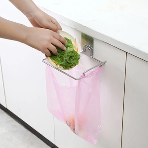 Soporte de pared para bolsas de basura, de acero inoxidable, multifuncional, con gancho para baño y cocina - Product Image 3