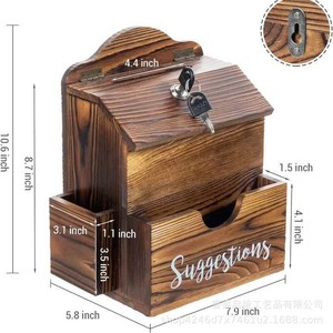 Retro Wooden Suggestion <b>Box</b> 10.6x7.9x5.8 Inch <b>Lockable</b> Wall Mounted Desktop <b>Storage</b> Organizer - Product Image 1