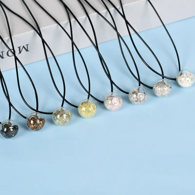 RisingMoon New Design Natural Stone Necklace Healing Crystal Rose Quartz Tiger Eye Point Glass Round Ball Pendant Necklace