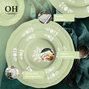 Assiettes de Dîner Haut de Gamme en Porcelaine Fine, Motif Fleurs de Pois Vertes Délicates, Résistantes au Lave-Vaisselle et au Micro-ondes - Product Image 6