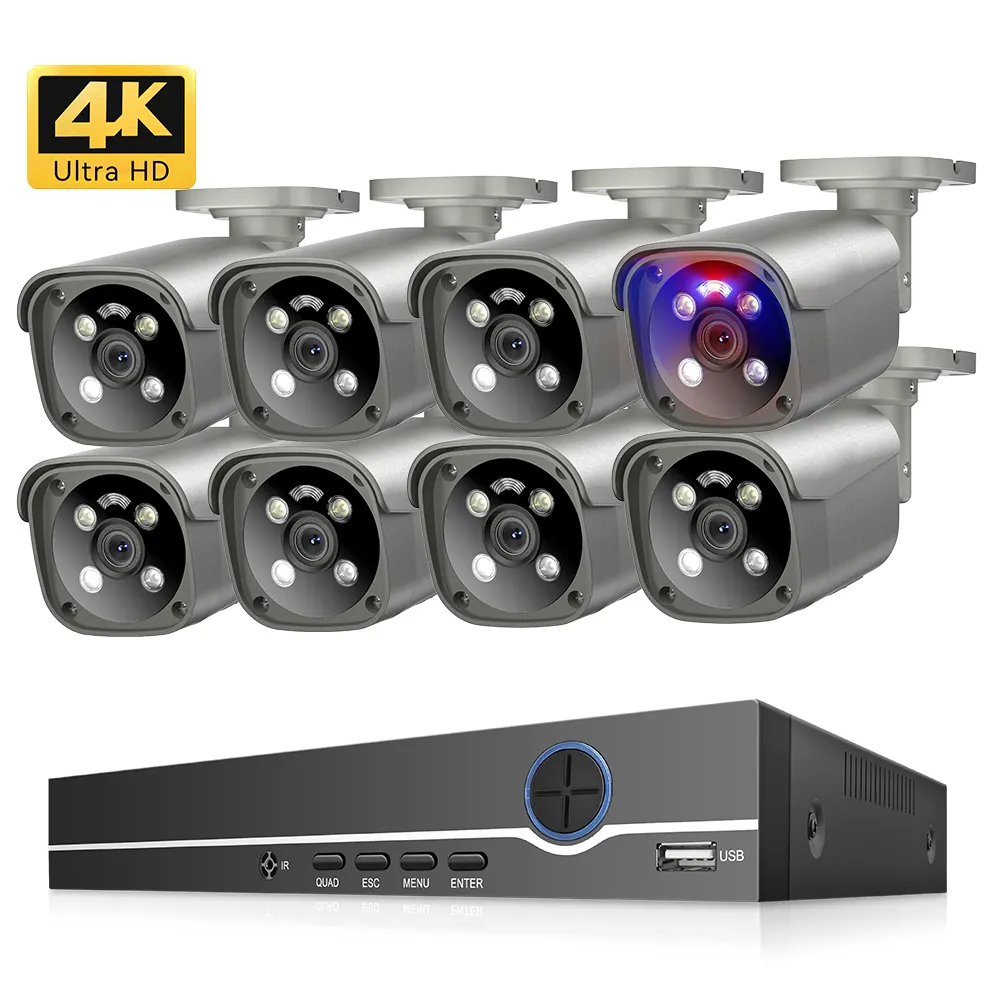 Poe NVR Kit 4K Security Camera System 8Mg Motion Detection IP Poe Camera Indoor Outdoor Use