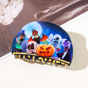 Pinza <span class=keywords><strong>de</strong></span> Pelo con Diseño <span class=keywords><strong>de</strong></span> Calabaza, Calavera, <span class=keywords><strong>Bruja</strong></span>, Fantasma y Media Luna, Estilo Europeo Americano, Nueva Serie <span class=keywords><strong>de</strong></span> Halloween para Niñas - Product Image 4