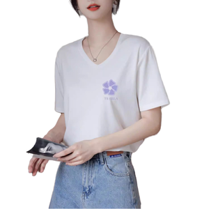 Women's V Neck Silk Cotton T <b>Shirt</b> Short Sleeve Regular Fit Printed Tee Casual Summer - Product Image 3