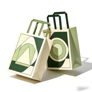 Chic Two Tone Paper <b>Bags</b> Printed Flat Handles Premium Finish for <b>Small</b> Business and Boutique Retail Packaging Needs - Product Image 1