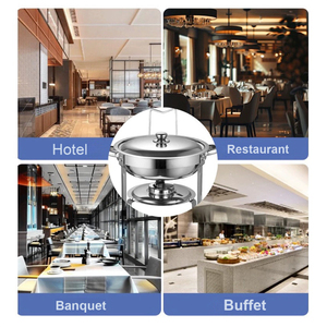 Suministros de hotel Plato de frotamiento redondo de acero inoxidable, Calentador de Comida comercial para Buffet, Juego de buffet para frotamiento - Product Image 4