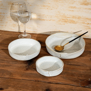 Nordic Style Simple Retro Gold Inlay Porcelain <b>Dinnerware</b> <b>Sets</b> Dishwasher Safe Tray Bowl Soup Bowl Rice Bowl - Product Image 3