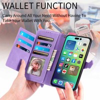 Casing dompet ponsel kulit PU tahan guncangan, casing pelindung penuh bahan kulit PU, dompet ponsel dengan tali pergelangan tangan untuk ponsel Iphone 16 15 14 13 12 11