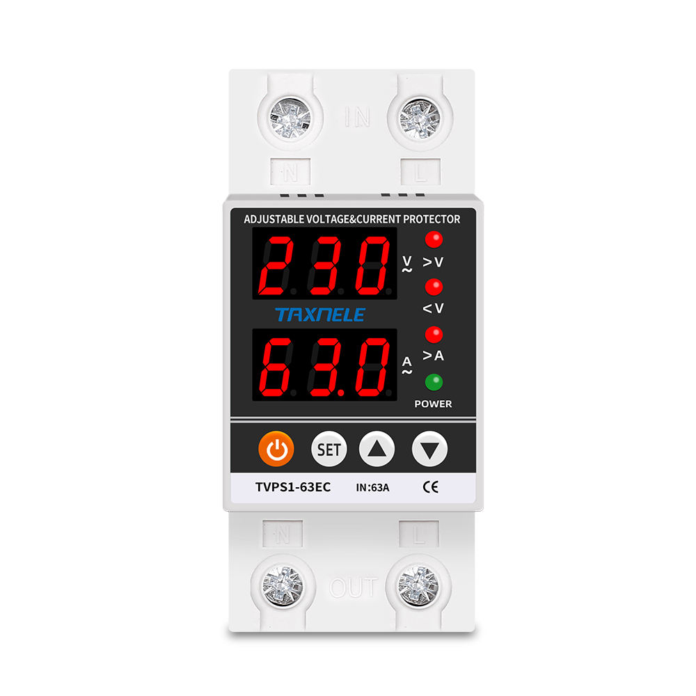 Dual Display 40A 63A 230V Din Rail AdjustableデジタルOver Under Voltage Relay Surge Protector Limit Over Current Protection
