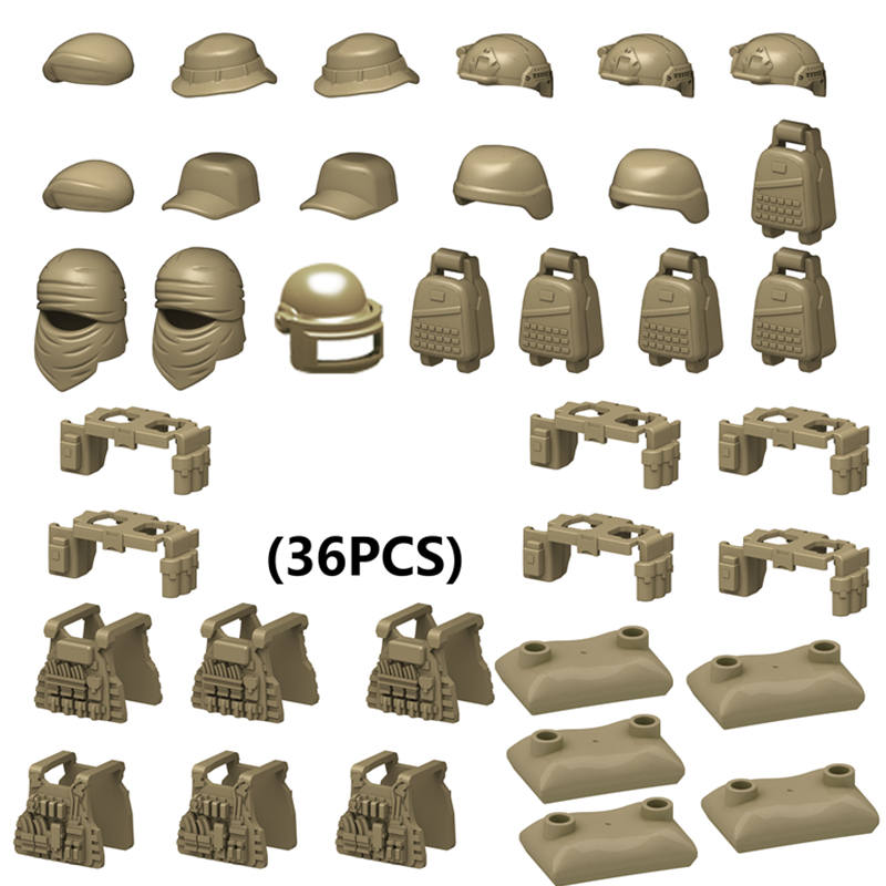Конструктор MOC, армейская военная сумка для оружия, строительные блоки, мешок с песком, аксессуары для солдат, развивающая игрушка, костюм, шлем, доспехи, игрушки