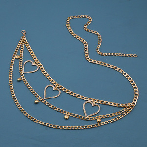 Cadena de cintura multicapa Golden Heart con engaste de bisel de aleación de zinc, a la moda para uso diario - Product Image 1