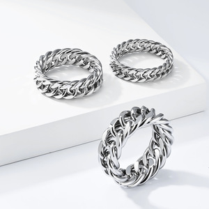 Minimalist, unisex <b>titanium</b> steel smooth <b>chain</b> ring for men and women, double-woven Cuban <b>chain</b>, niche high-end, colorfast jewel - Product Image 1