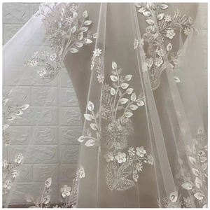 قماش دانتيل مطرز فرنسي أبيض ثلاثي الأبعاد من hichun مع زخرفة من الخرز الصديق - Product Image 4