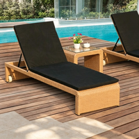 Chaise longue d'extérieur en rotin PE, transat inclinable réglable avec coussin, lit de plage en osier pour hôtel au bord de la piscine