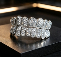 Grillz en Argent Sterling S925 Plaqué Rhodium, Entièrement Incrusté de Moissanite Ronde, Bijoux Dentaires Hip Hop pour Hommes et Femmes, Tendance Streetwear