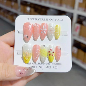 <span class=keywords><strong>Uñas</strong></span> Postizas Acrílicas Hechas a Mano al por Mayor, Diseño Personalizado, <span class=keywords><strong>Uñas</strong></span> Francesas en Forma de Almendra, 10 Piezas, OEM ODM - Product Image 6