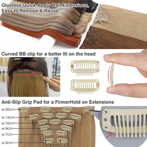 Extensions de <span class=keywords><strong>cheveux</strong></span> invisibles à clips de 22 pouces, 7 pièces, extensions de <span class=keywords><strong>cheveux</strong></span> humains réels, clips pour femmes, 100% <span class=keywords><strong>cheveux</strong></span> Remy, clips sans couture - Product Image 2