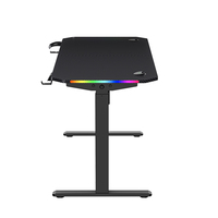 Bureau de jeu électrique en bois à hauteur réglable avec double moteur, finition ébène noir et éclairage RGB pour PC